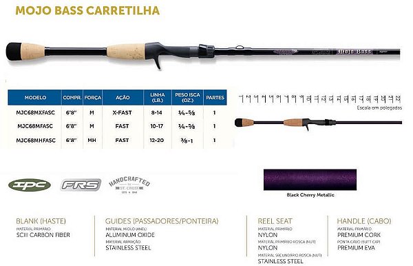 Vara para Carretilha St. Croix Mojo Bass 6'8" MJC68MHFASC (2,04m) 12-20 Libras USA