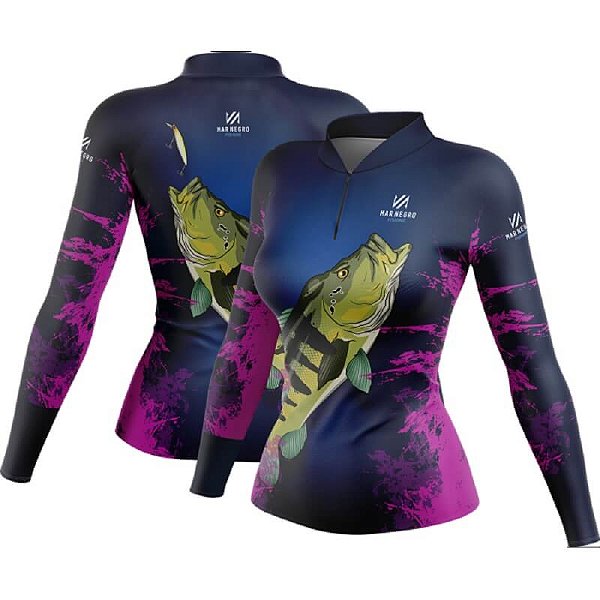 Camiseta de Proteção Mar Negro Feminina Premium Tucunaré Rosa