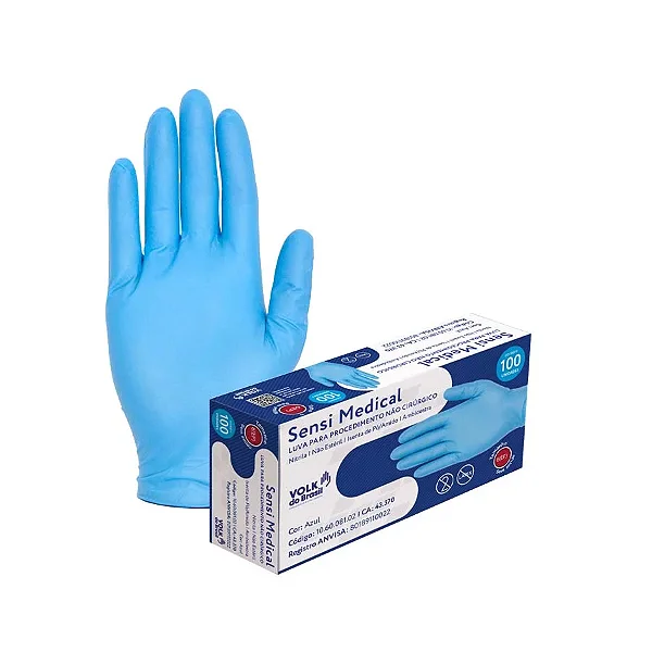 Luva Nitrílica Descartável Médica Sensi Medical Côr Azul c.a 44426