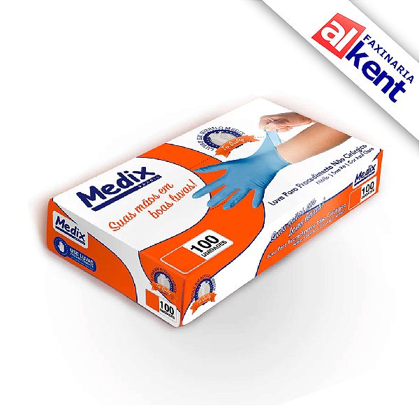 Luva Nitrílica Azul P, M e G Descartável Para Procedimento Não Cirúrgico Medix - caixa com 100 luvas
