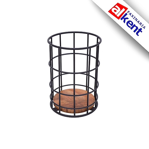 Porta Utensílios e Talheres Acácia Wood Iron - Mimo Style