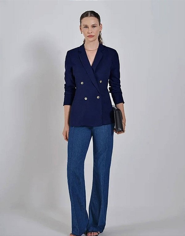 Blazer Alfaiataria Botões Dourados Azul Marinho