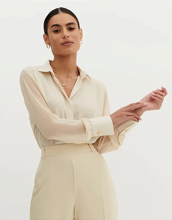 Camisa com Mangas Transparentes Aveia