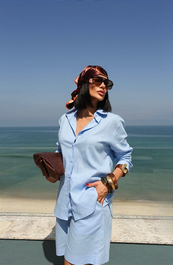 Conjunto Short e Camisa Linho Azul 55%