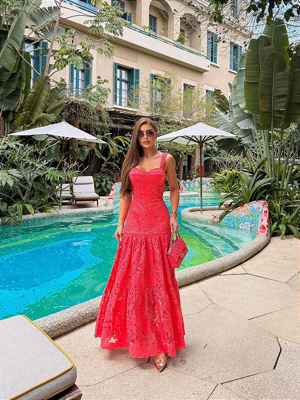 Vestido Midi Renda Vermelho