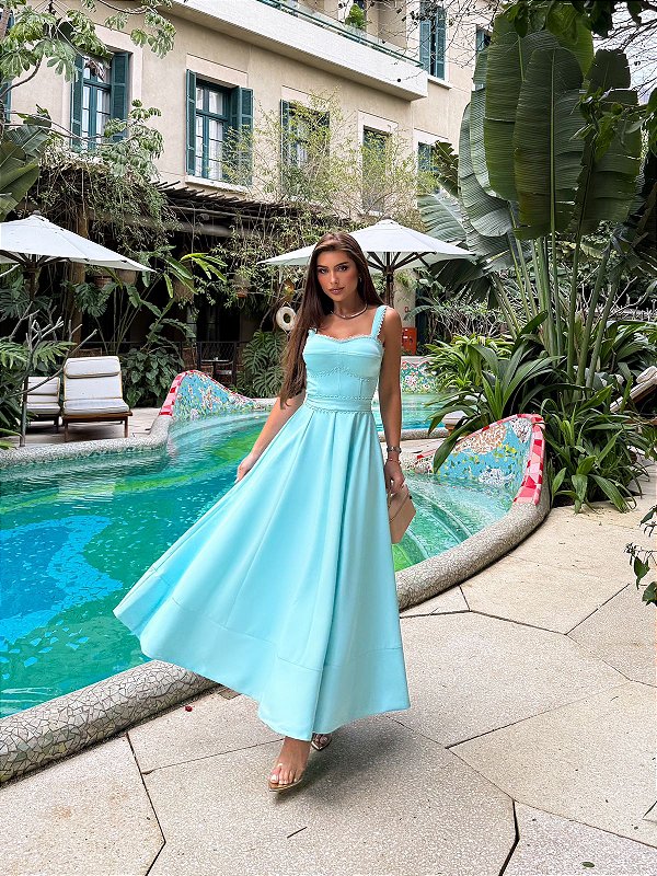 Vestido Midi Liso Turquesa