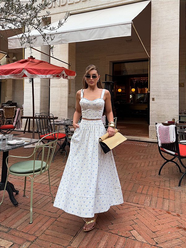 Conjunto Linho Poá Azul