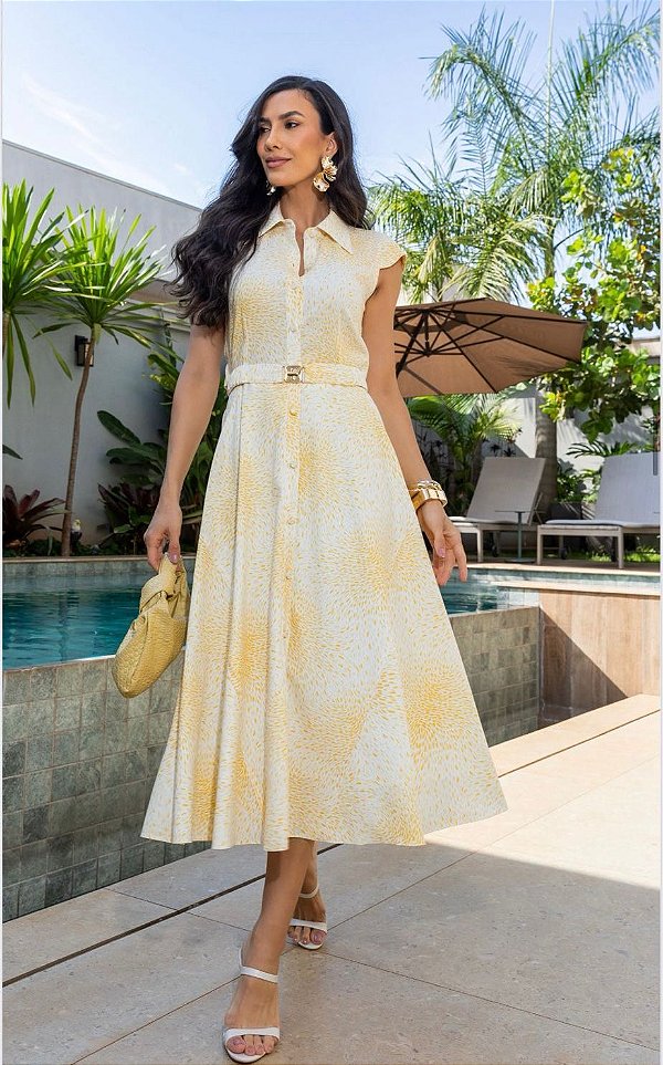 Vestido Linho Chemise Estampado