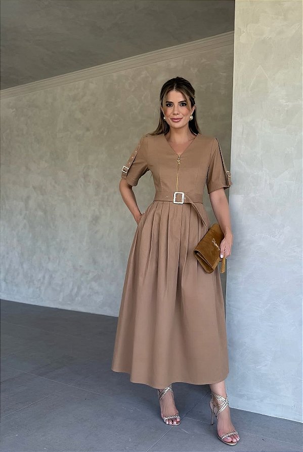 Vestido Sarja Saia com Pregas