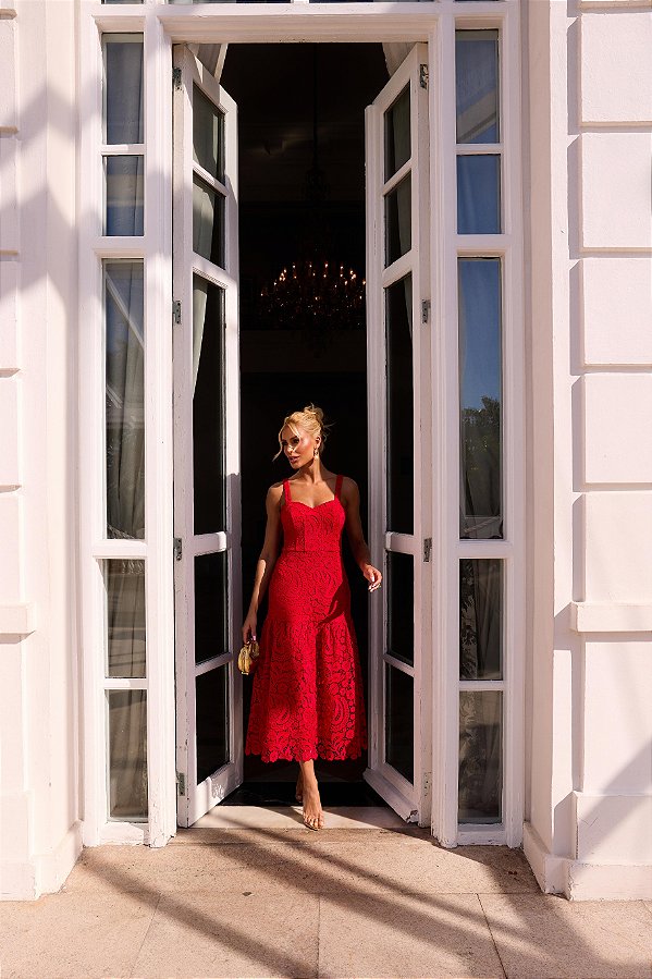 Vestido Midi Alça Renda