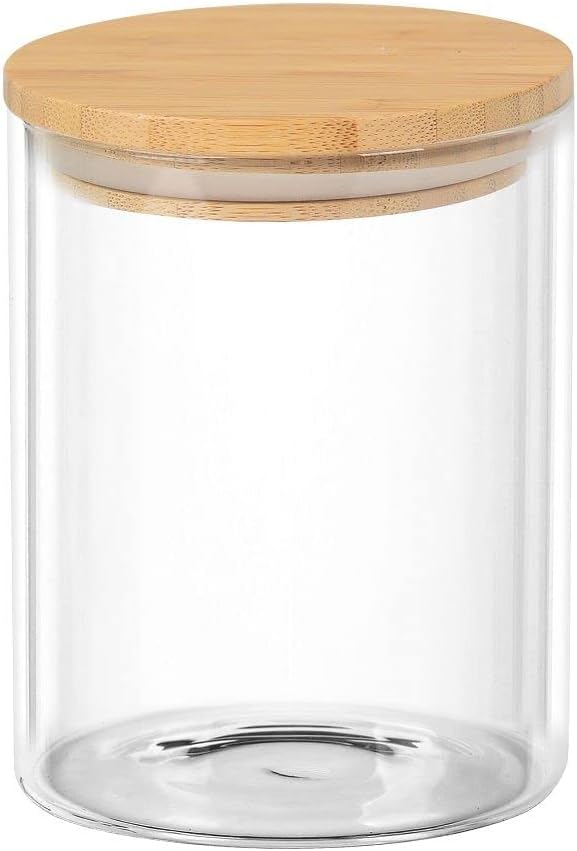 POTE DE VIDRO COM TAMPA DE BAMBU 10CM X 10CM X 16CM