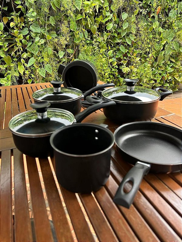 Jogo Kit de Panelas Variadas com Panela de Pressão 6 Peças (Preto)