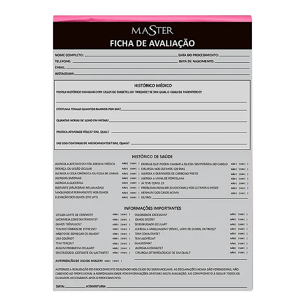 Ficha anamnese / avaliação Master 50 folhas