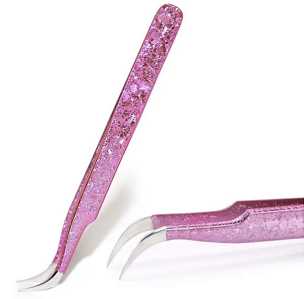 Pinça curva glitter rosa
