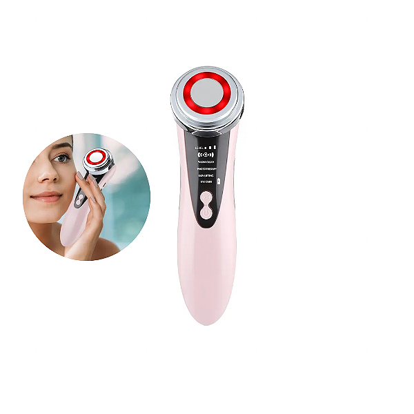 Massageador facial elétrico anti envelhecimento com led rosa