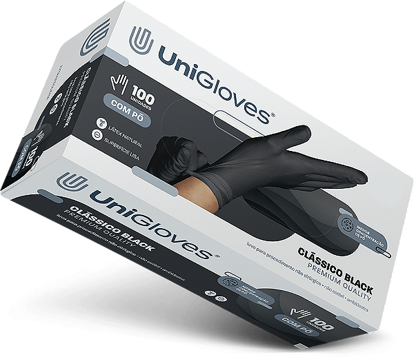 Luva descartavel em látex preta black (com pouco pó) - UniGloves