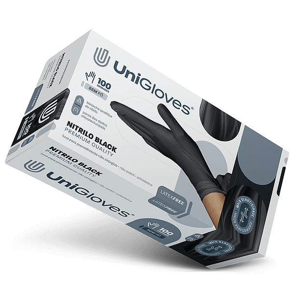 Luva Nitrilo Black Premium UniGloves 100un (sem pó)