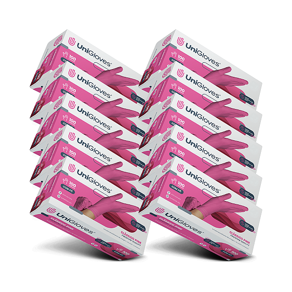 Luva descartavel rosa pink com pouco pó UniGloves 1000un