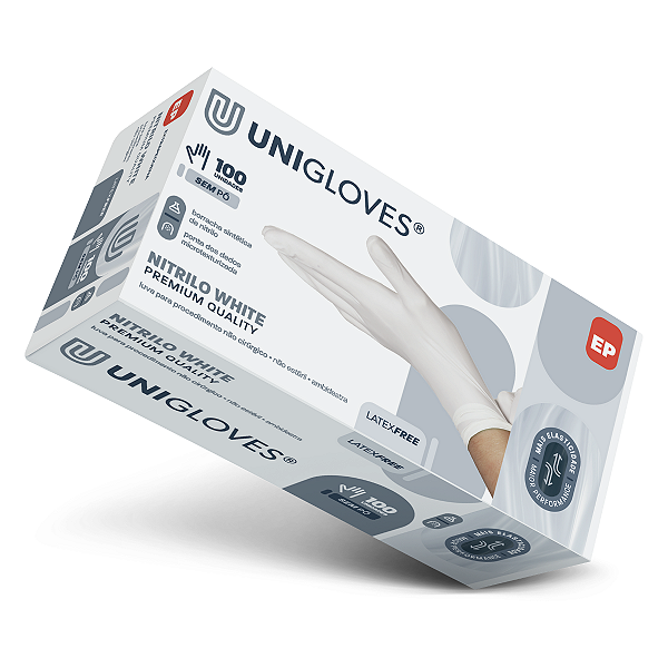 Luva Nitrilo Premium White UniGloves 100un (sem pó)