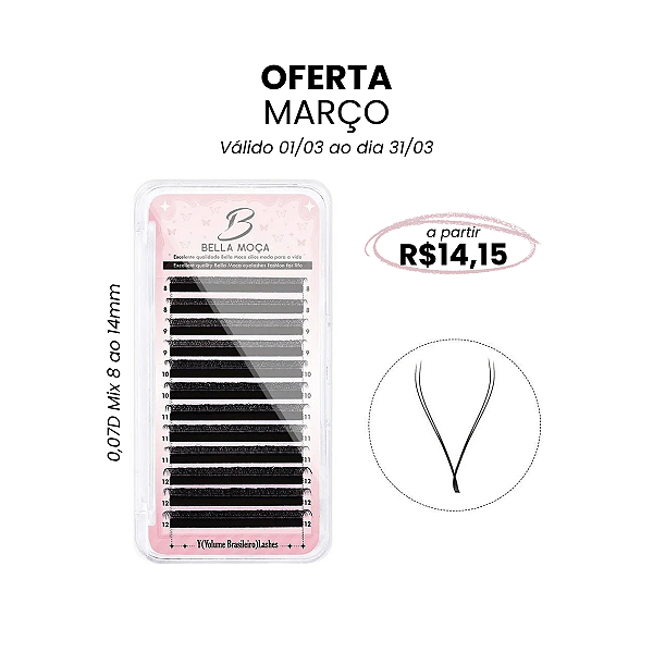 Cílios Bella Moça Y 0,07D Mix 8 ao 14mm (Oferta de março)