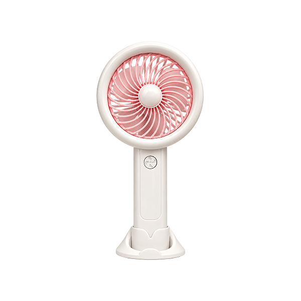 Ventilador de Mão Branco e Rosa 3 Velocidades com Suporte para Extensão de Cílios