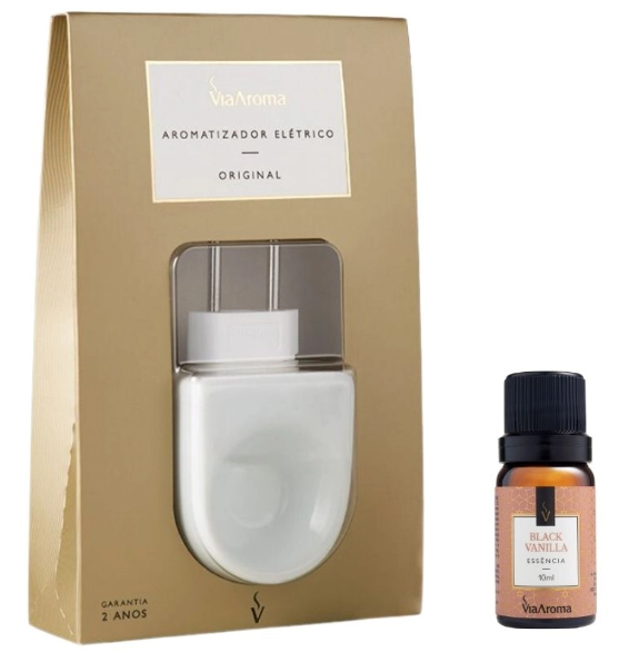 Kit Aromatizador Elétrico Original mais 1 Essência Via Aroma - Black Vanilla
