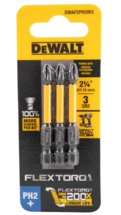 Jogo de bits ponteiras phillips com encaixe de 1/4", PH2 x 56 mm, Flextorq 3.0, DWAF2PH2IR3 DEWALT