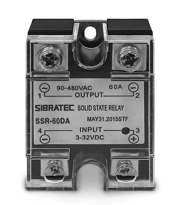 RELÉ DE ESTADO SÓLIDO MONOFÁSICO SSR-60DA 60A CONTROLE = 3~32VCC – CONTATO (60A) = 90~480VCA SIBRATEC