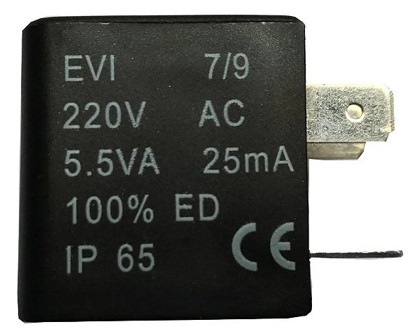 BOBINA SOLENOIDE 220V PARA VÁLVULA PNEUMÁTICA ORIFÍCIO 9MM 5.5VA EVI 7/9