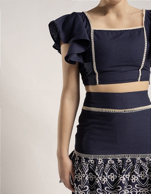 Top Linho Babado | azul marinho