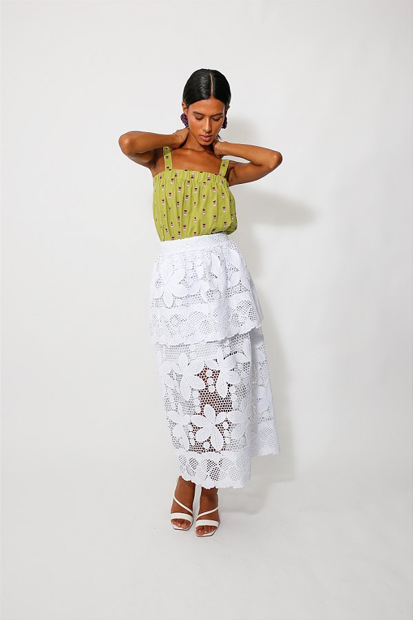 Saia Pop Flor | Branca