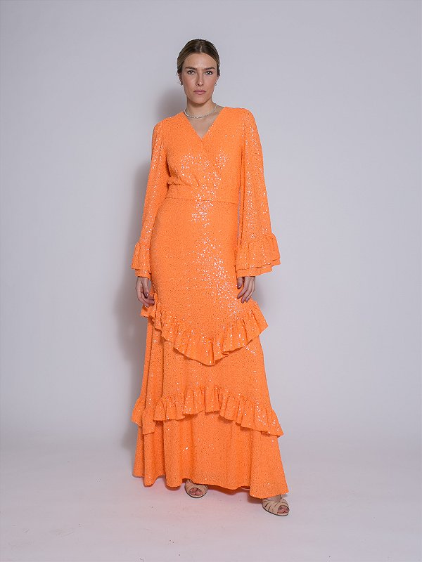 Vestido Cloe Paetê | Laranja