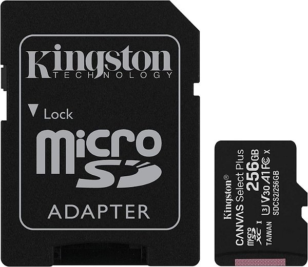 Cartão de memória microSD Kingston de 256GB Canvas