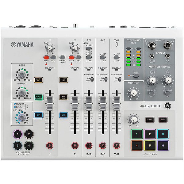 Yamaha AG08 Mixer de 8 canais - Live Steaming - Interface USB para Mac/PC - Branco