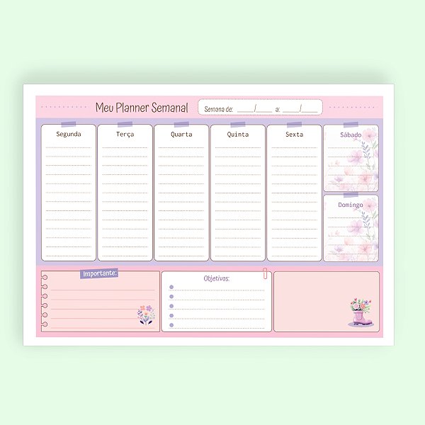 Planner Semanal Destacável A4 - Sonhos