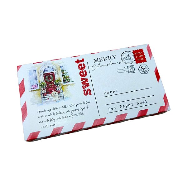 10un. Caixa 01 Barra Chocolate 150g - Postal Sweet Christmas