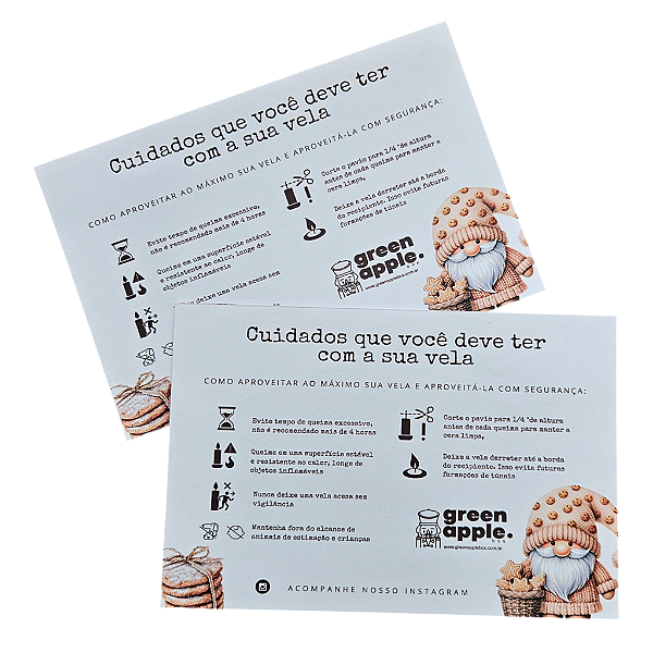 20un. Cartão de Instruções de Uso da Vela - Ginger