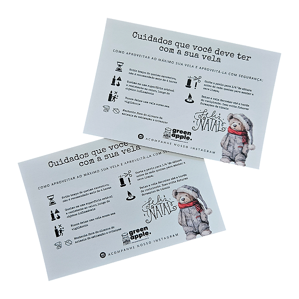 20un. Cartão de Instruções de Uso da Vela - Tree Bear