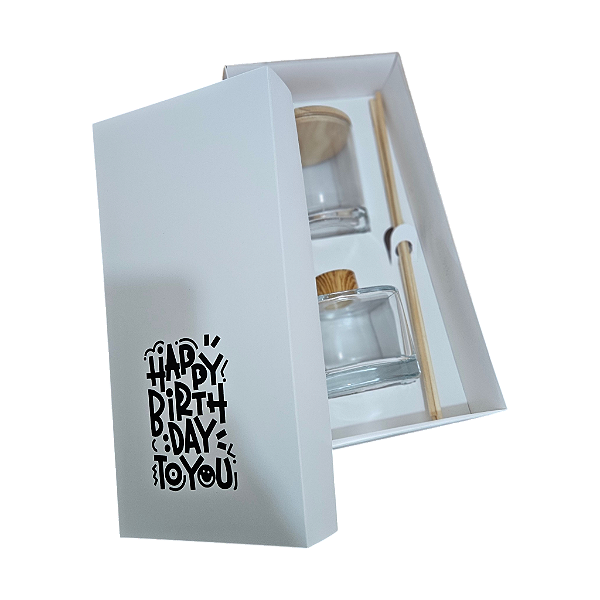 Caixa encaixe para 1 vela whisky e 1 difusor de 200ml - SEM O VIDRO - Happy Birthday to You