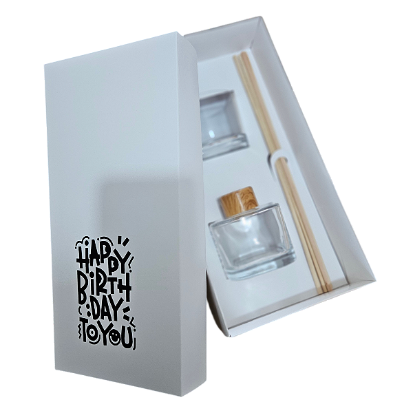 Caixa encaixe para 1 vela pote patê e 1 difusor de 100 - SEM O VIDRO - Happy Birthday to You