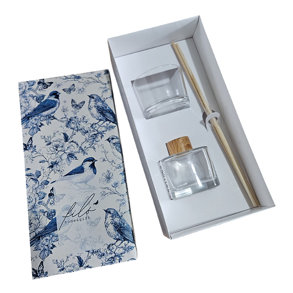 Caixa encaixe para 1 vela pote patê e 1 difusor de 100 - SEM O VIDRO - Birds Blue 2