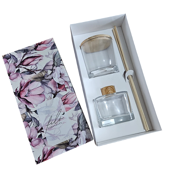 Caixa encaixe para 1 vela whisky e 1 difusor de 200ml - SEM O VIDRO - Flores de Primavera