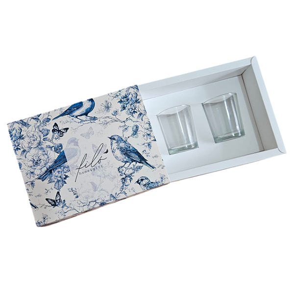 Caixa Borda para 2 velas de 70g - Birds Blue 2