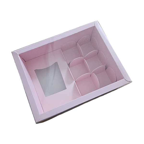 Caixa Borda para 1 vela de 70g + 6 doces - Rosa