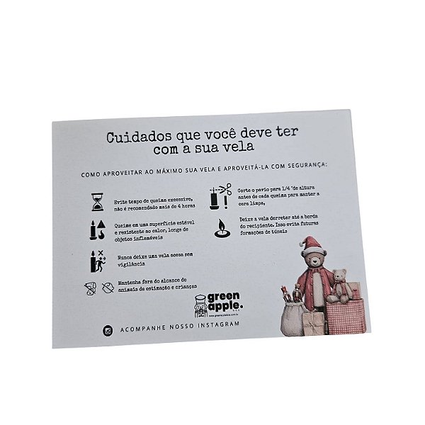 20un. Cartão de Instruções de Uso da Vela - Bear Christmas