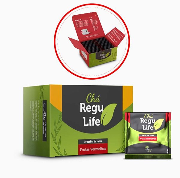 Chá Emagrecedor Detox Regulife 30 Sachês Frutas Vermelhas Bem Estar Life
