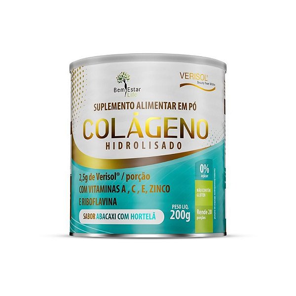Colágeno em pó com verisol sabor abacaxi com hortelã Bem Estar Life