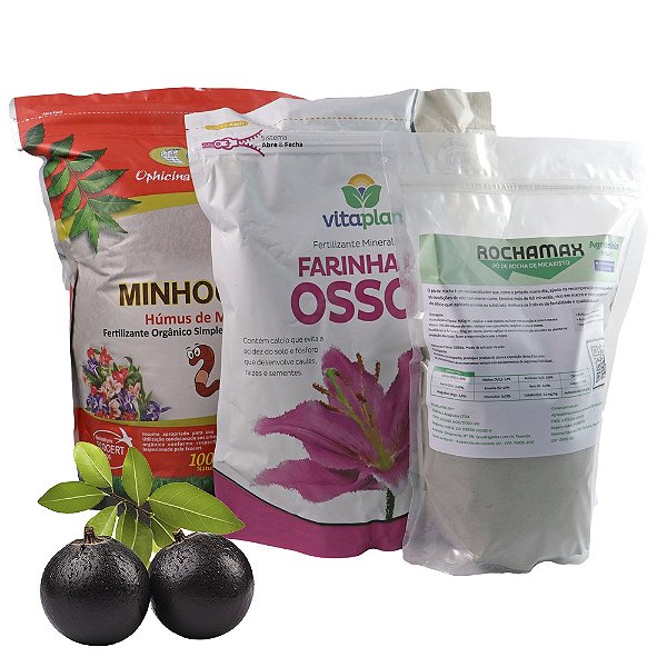 Kit Adubo Orgânico Super Jabuticaba - Pó de Rocha Húmus Farinha de Osso