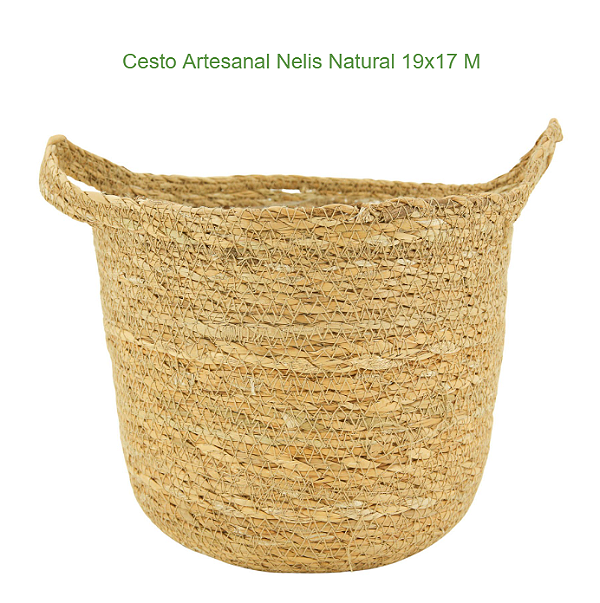 Cesto Artesanal Nelis Natural 19x17 M - Palha Seagrass - TS Brasil