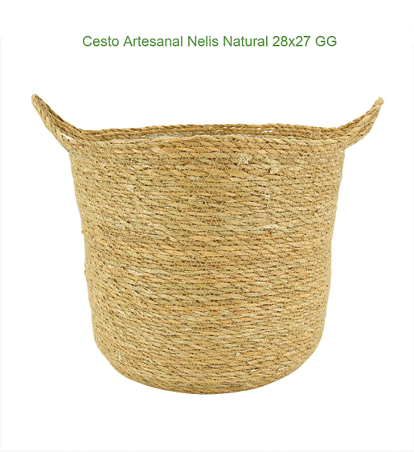 Cesto Artesanal Nelis Natural 28x27 GG - Palha Seagrass - TS Brasil